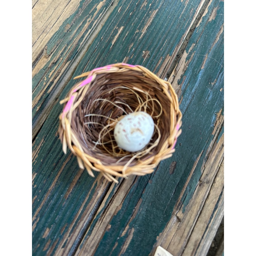 Miniature Bird Nest with Speckled Egg Woven Twig Decorative Ornament 2.25 inch